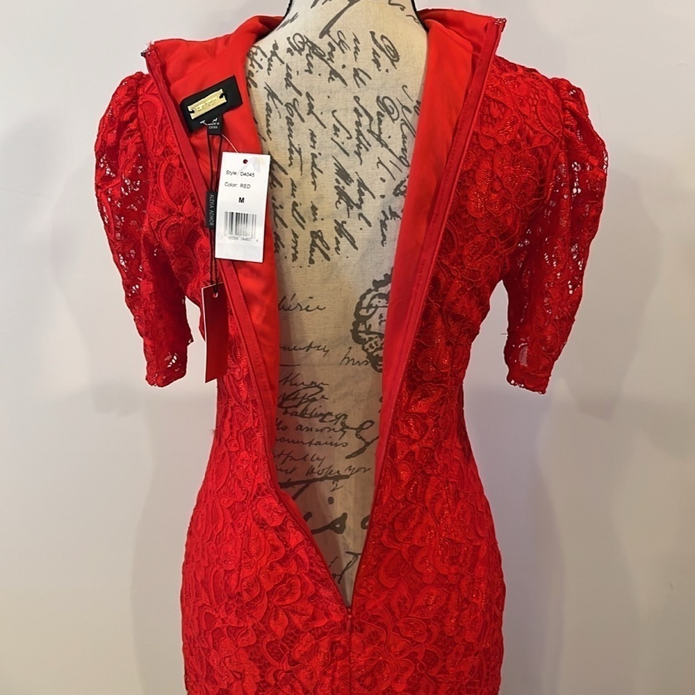 NWT Alexia Admor ‘Elly’ lace overlay high neck sheath dress M - Picture 5 of 12